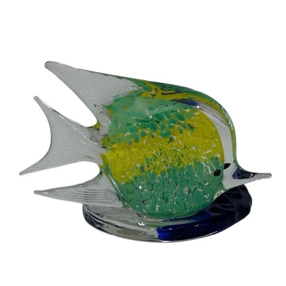 Partylite Tealight Candle Holder Figurine 4" Green Blue Tropical Fish Art Glass - Picture 5 of 7